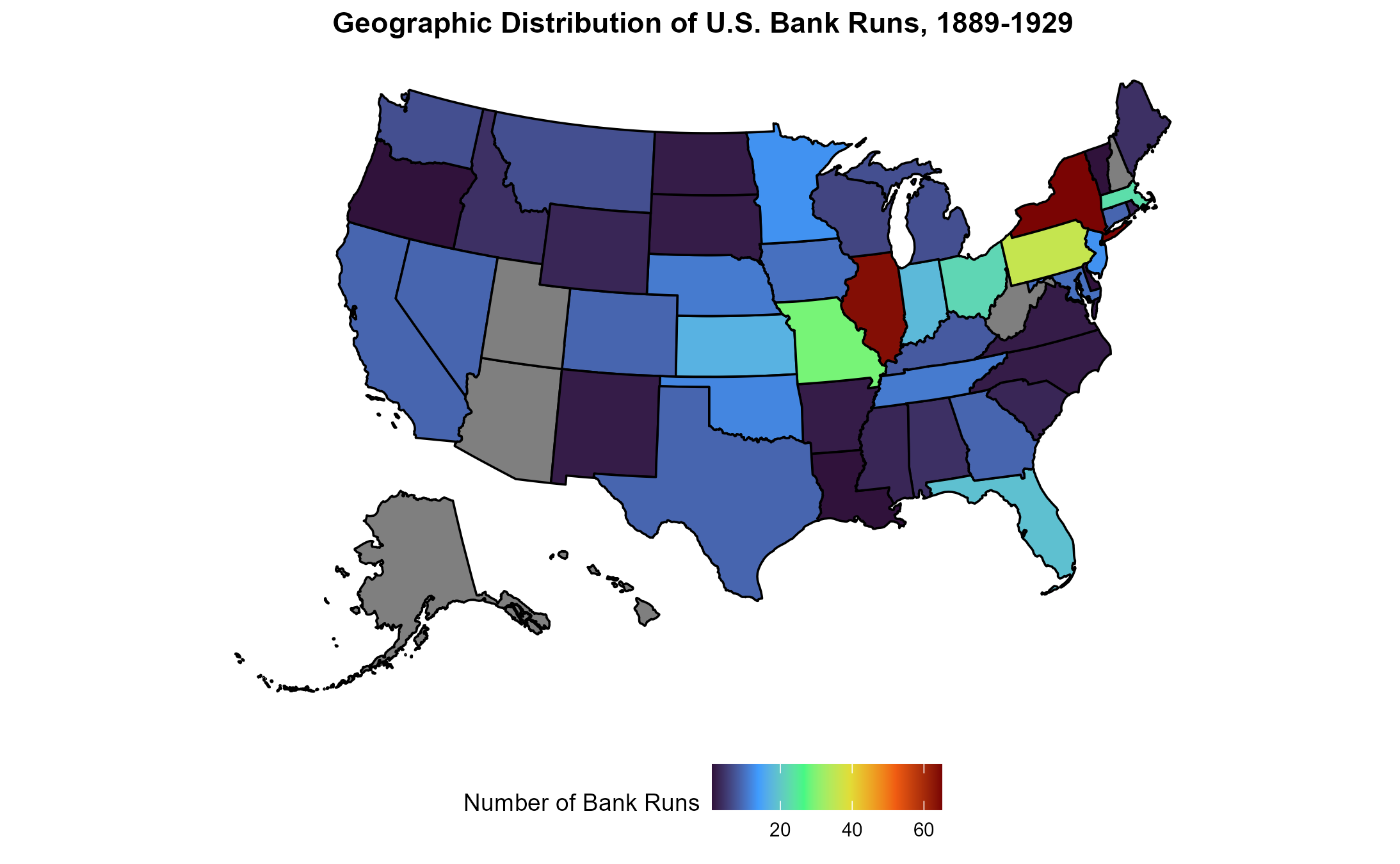 Map of U.S. bank runs, 1889–1929